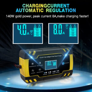 ZRSDIXKI Car Battery Charger, 12V/24V 8A Intelligent Automatic Battery Charger Maintainer with LCD Screen, 3-Stage Automatic Trickle Battery Charger, Suitable for More Types of Batteries