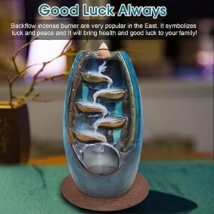 ZRSDIXKI Backflow Incense Burner Waterfall Incense Holder Ceramic Incense Waterfall with 50 Upgraded Incense Cones+30 Incense Sticks+1 Tweezer+1 Mat+1 Gift Box, for Home Office Decoration